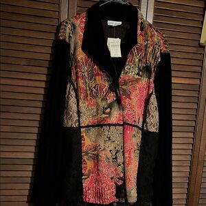 Coldwater Creek Black and Red Striped Jacket and Long Lace and Velvet Skirt